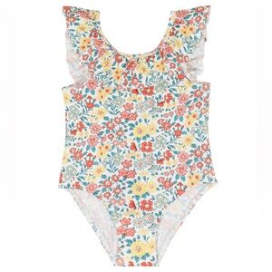 Tartine et Chocolat Baby Girl Ruffled Floral Liberty Swimsuit - Orangeade - 1Y